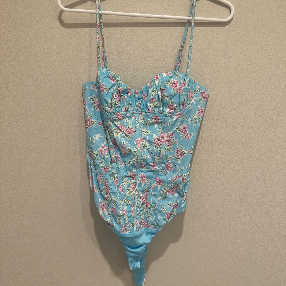 Zara blue floral corset bodice bodysuit s